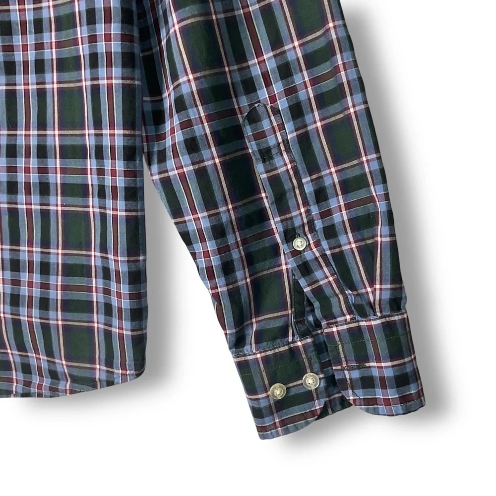 Banana Republic Mens Shirt Sz L Untucked Slim Fit Plaid Button Up Lightweight Co